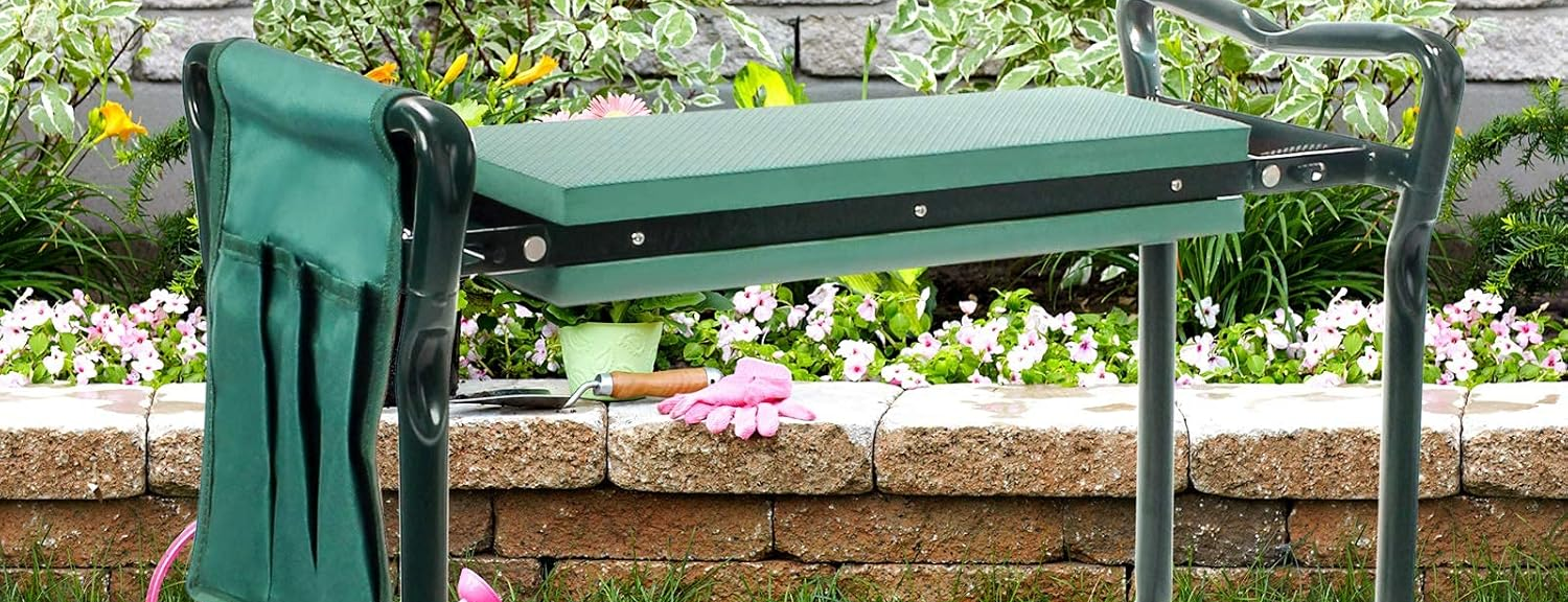 Banc jardinage vert — 2-en-1 confortable