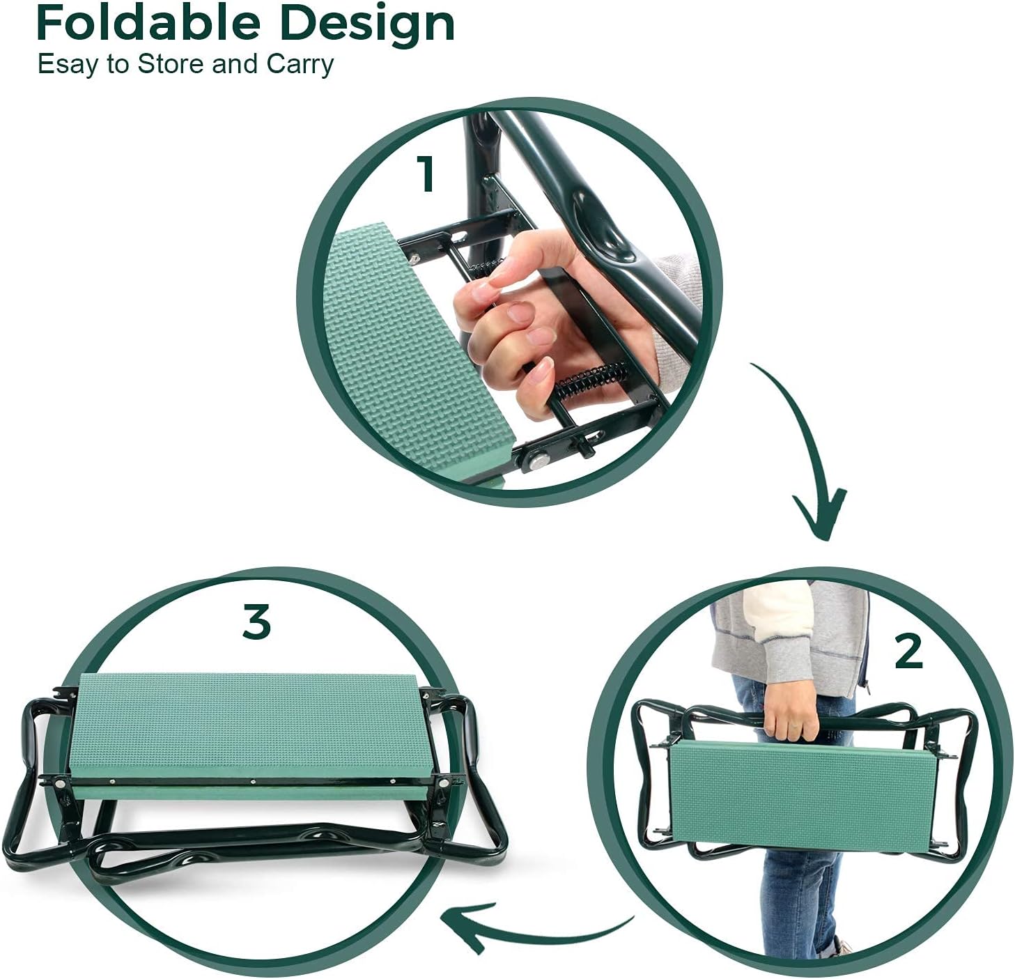 Banc jardinage vert — 2-en-1 confortable — 4
