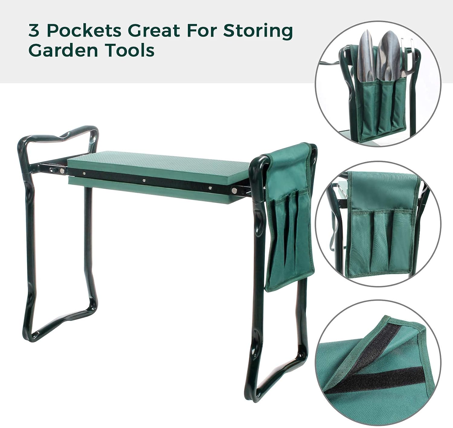 Banc jardinage vert — 2-en-1 confortable — 2