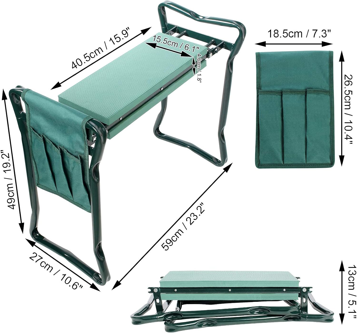 Banc jardinage vert — 2-en-1 confortable — 6