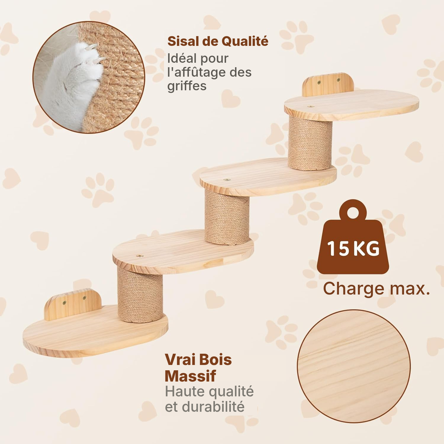 Arbre à chat mural — 4 niveaux, sol dégagé — 3