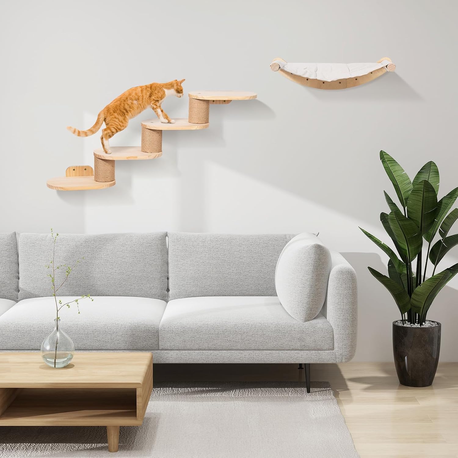 Arbre à chat mural — 4 niveaux, sol dégagé — 7