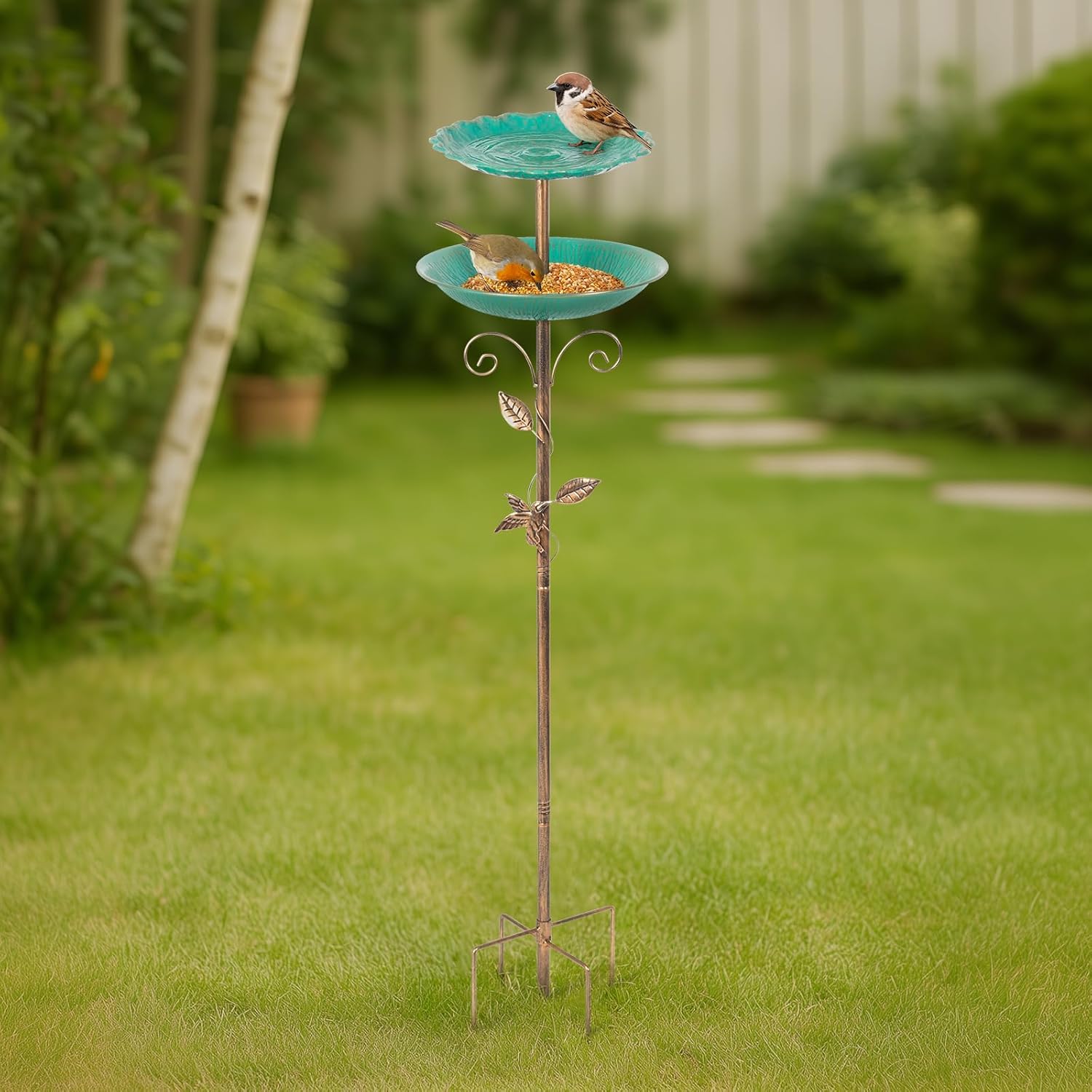 Mangeoire oiseau 115 cm – 2 bols verts stables — 6