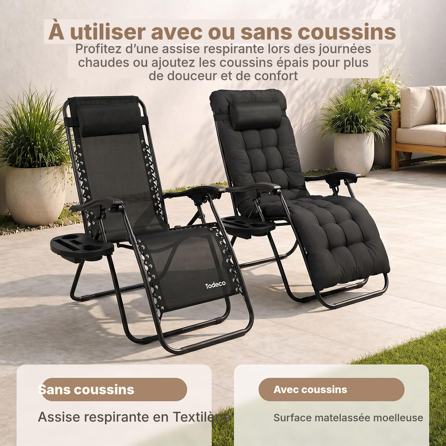 Chaise camping pliante noire, zéro gravité — 3