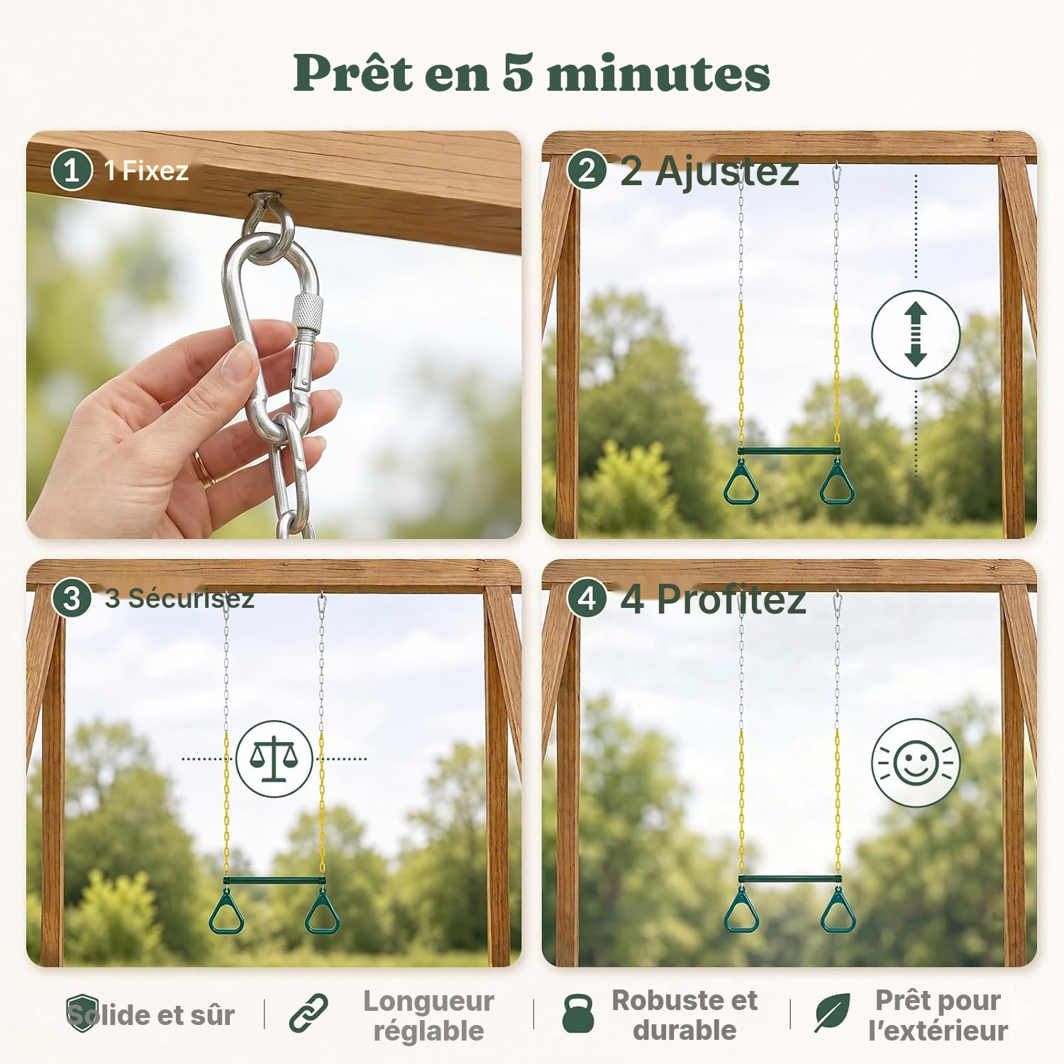 Trapèze balançoire pour enfant à chaînes réglables — 5