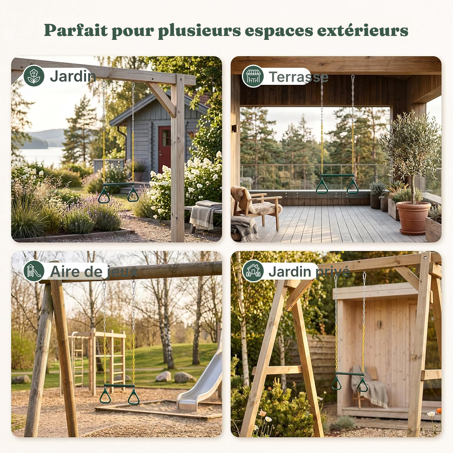 Trapèze balançoire pour enfant à chaînes réglables — 7