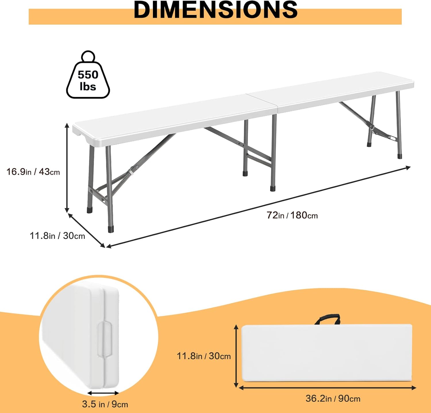 Banc de jardin pliable blanc — places en plus — 2