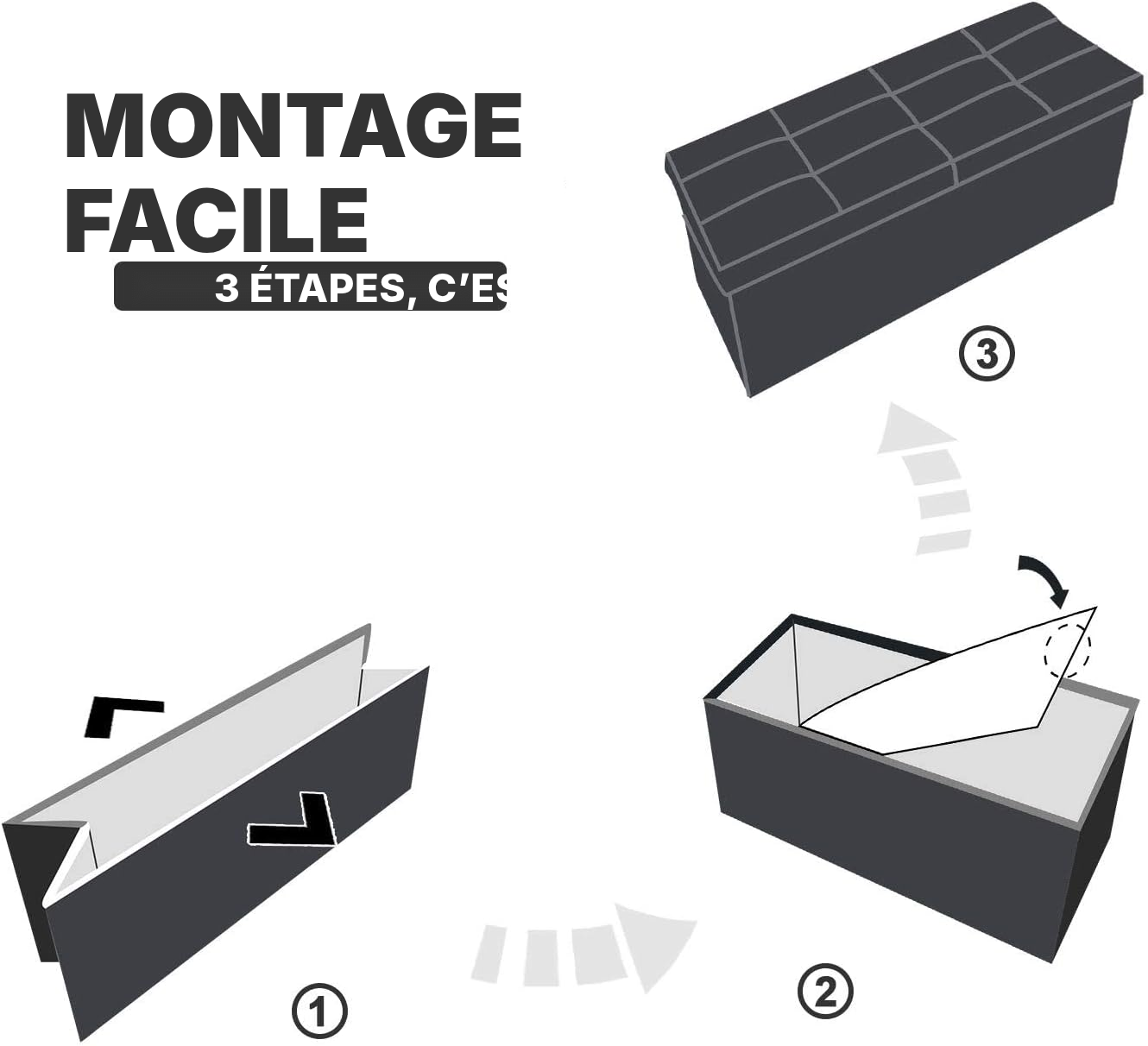 Banc coffre pliant avec rangement blanc — assise facile — 4