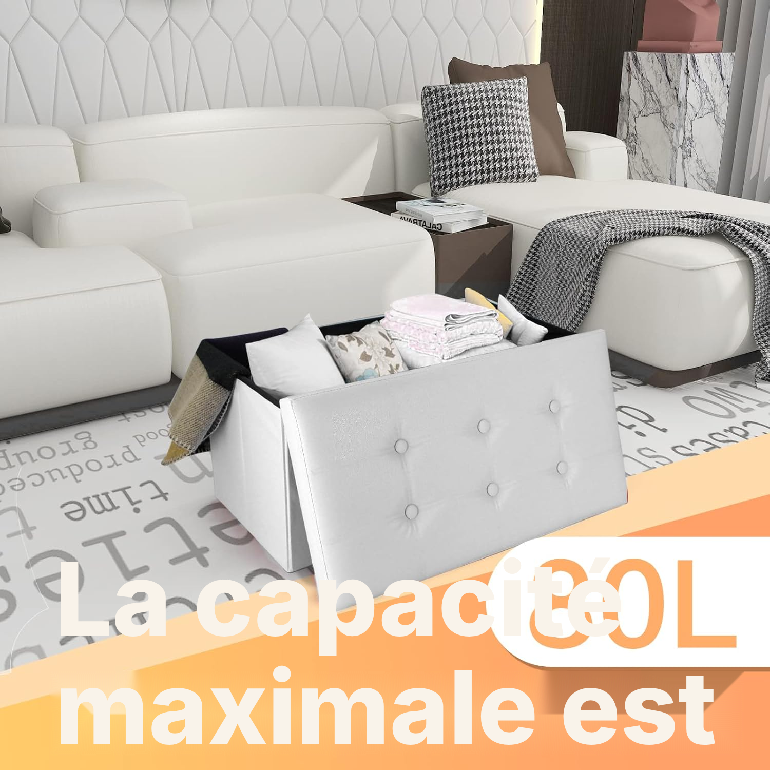 Banc coffre pliant avec rangement blanc — assise facile — 5