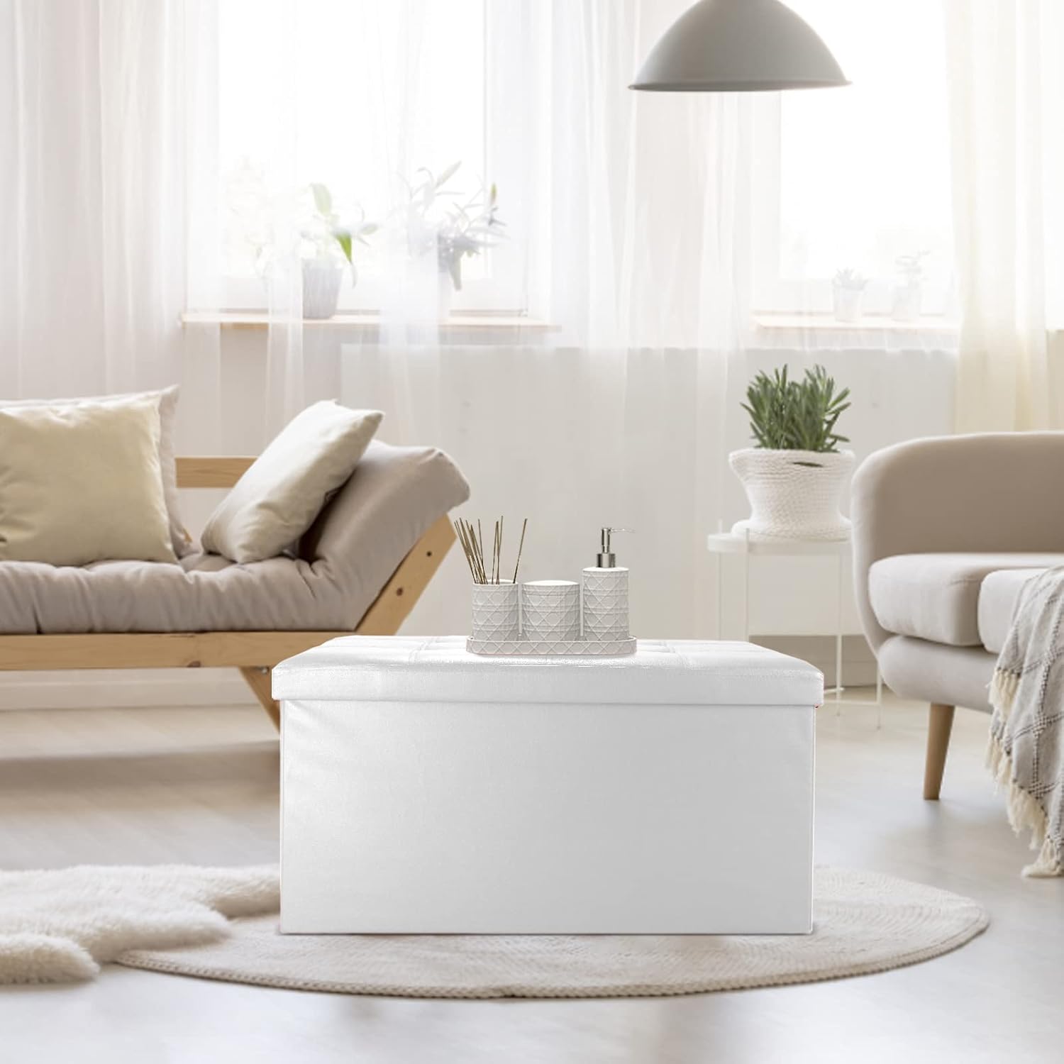 Banc coffre pliant avec rangement blanc — assise facile — 7