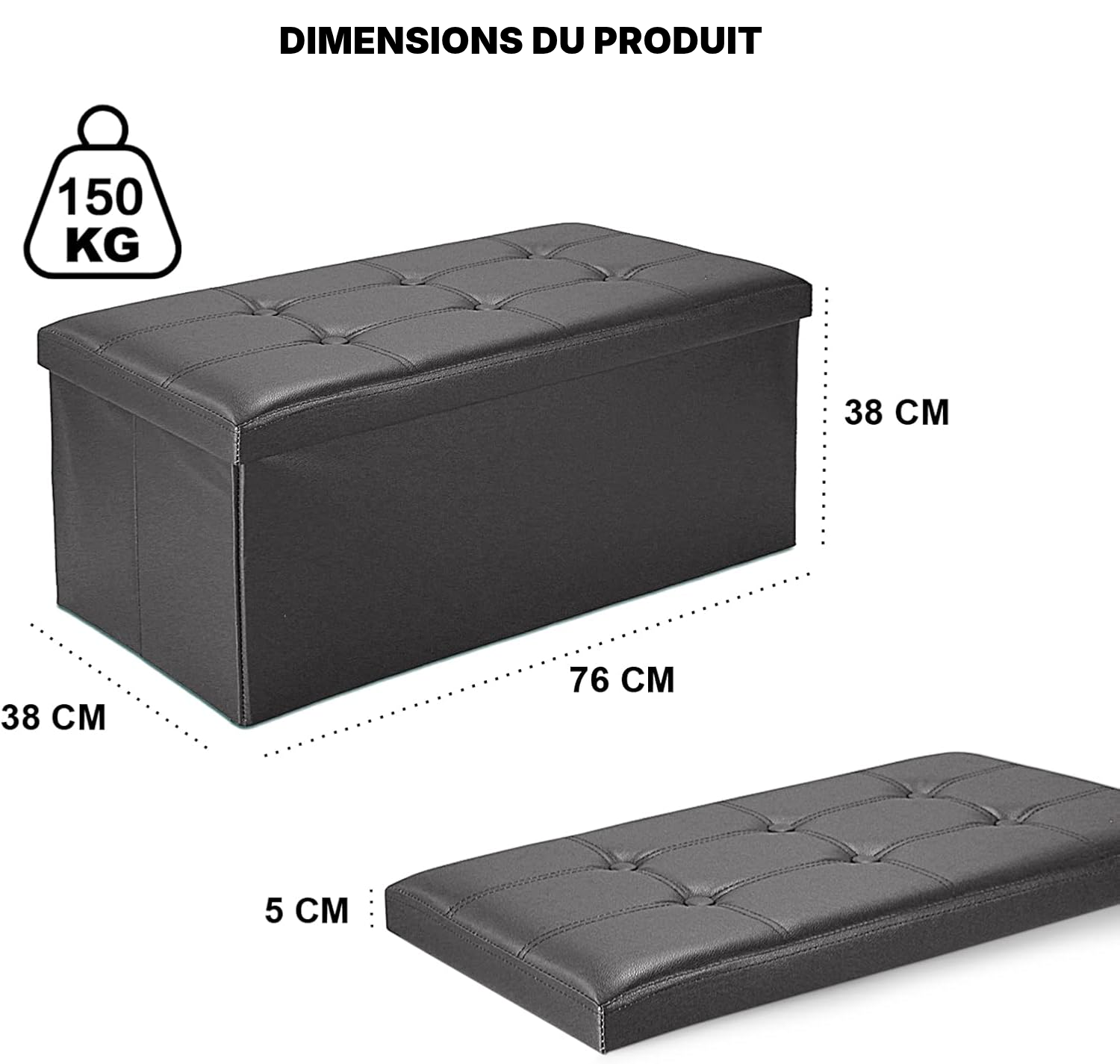 Banc noir — malle de rangement pliable — 2