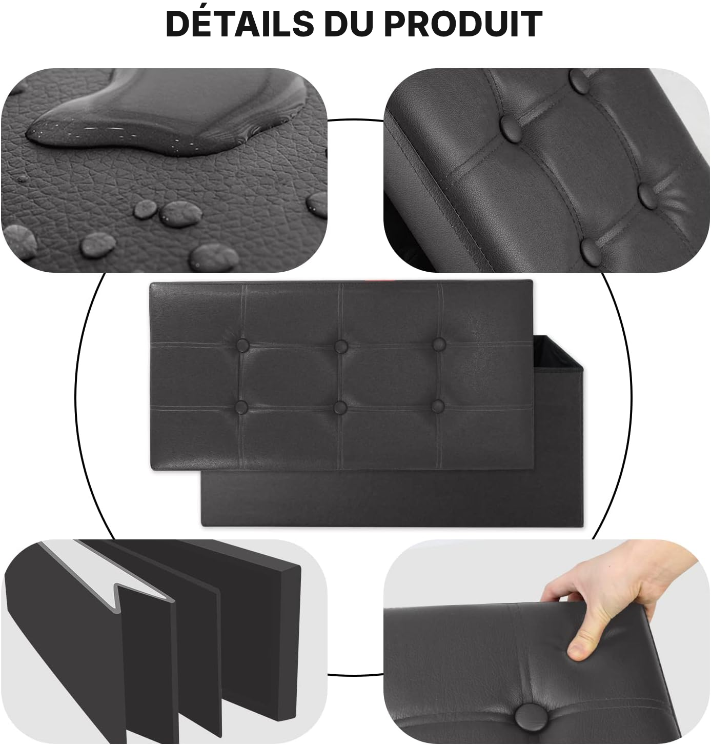 Banc noir — malle de rangement pliable — 3