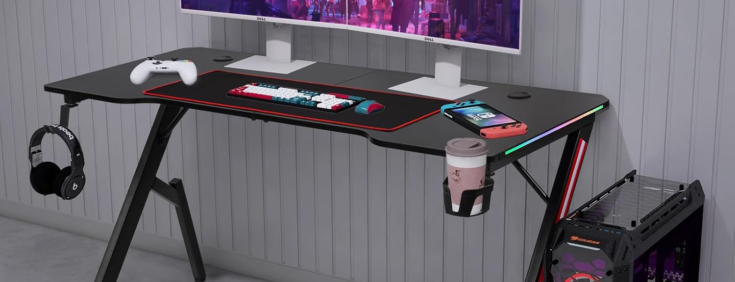 Bureau pour gamer 140 cm LED, setup net