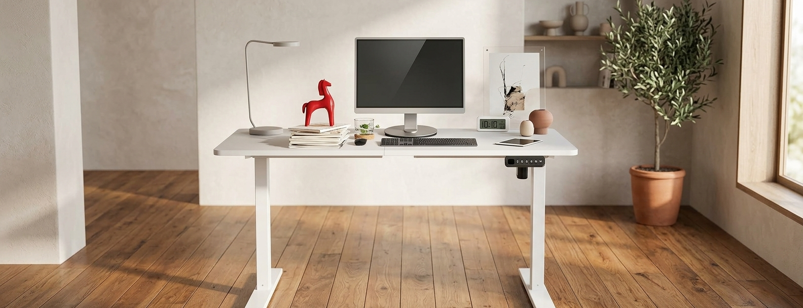 Bureau gaming blanc assis-debout 70-115 cm