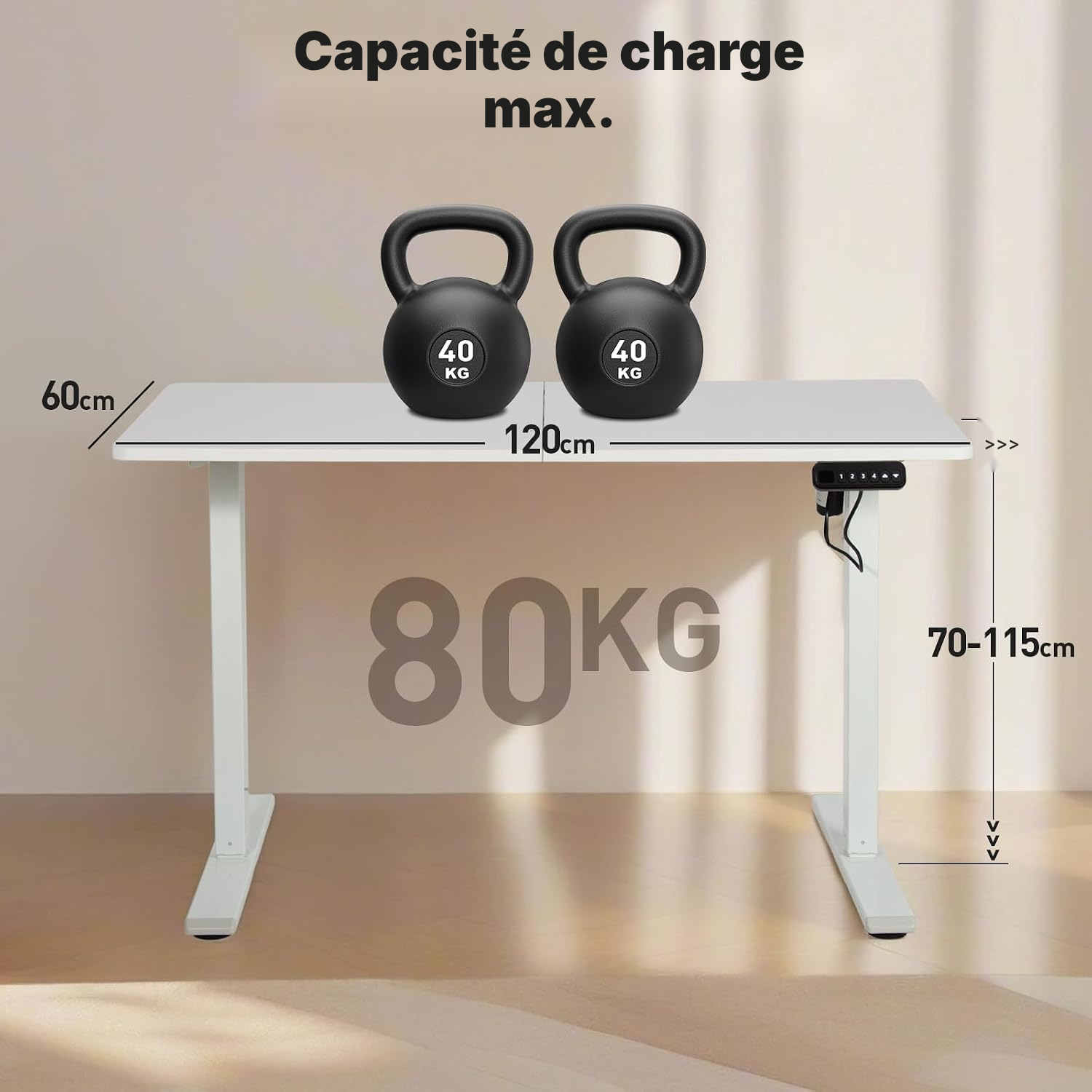 Bureau gaming blanc assis-debout 70-115 cm — 2