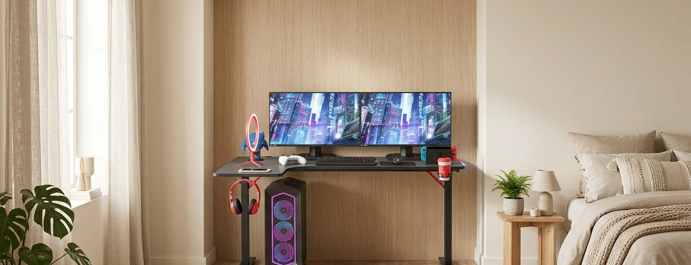 Bureau pour gamer 140 cm — angle RGB