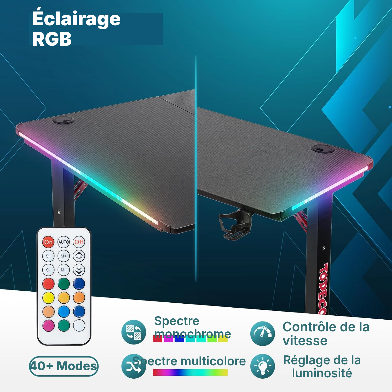 Bureau gaming en L 160 cm, setup RGB — 3
