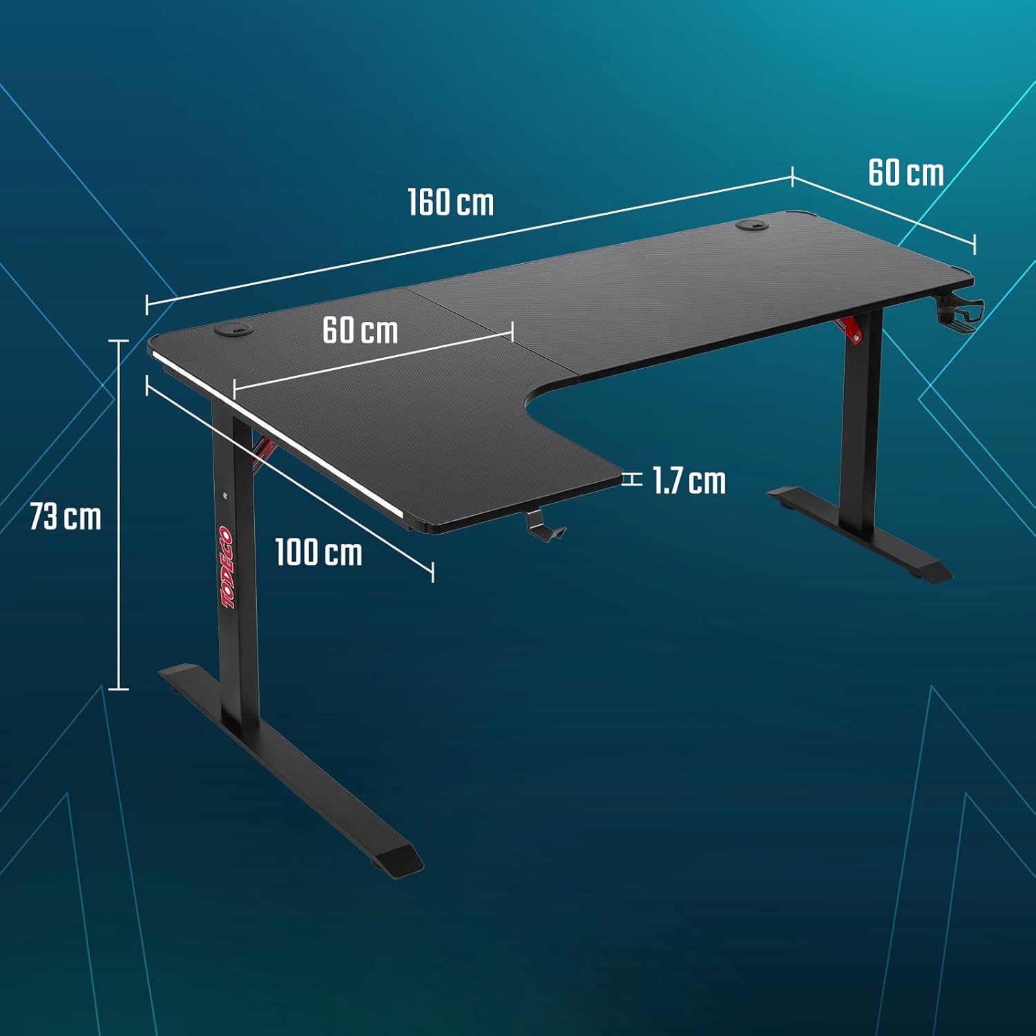 Bureau gaming en L 160 cm, setup RGB — 7