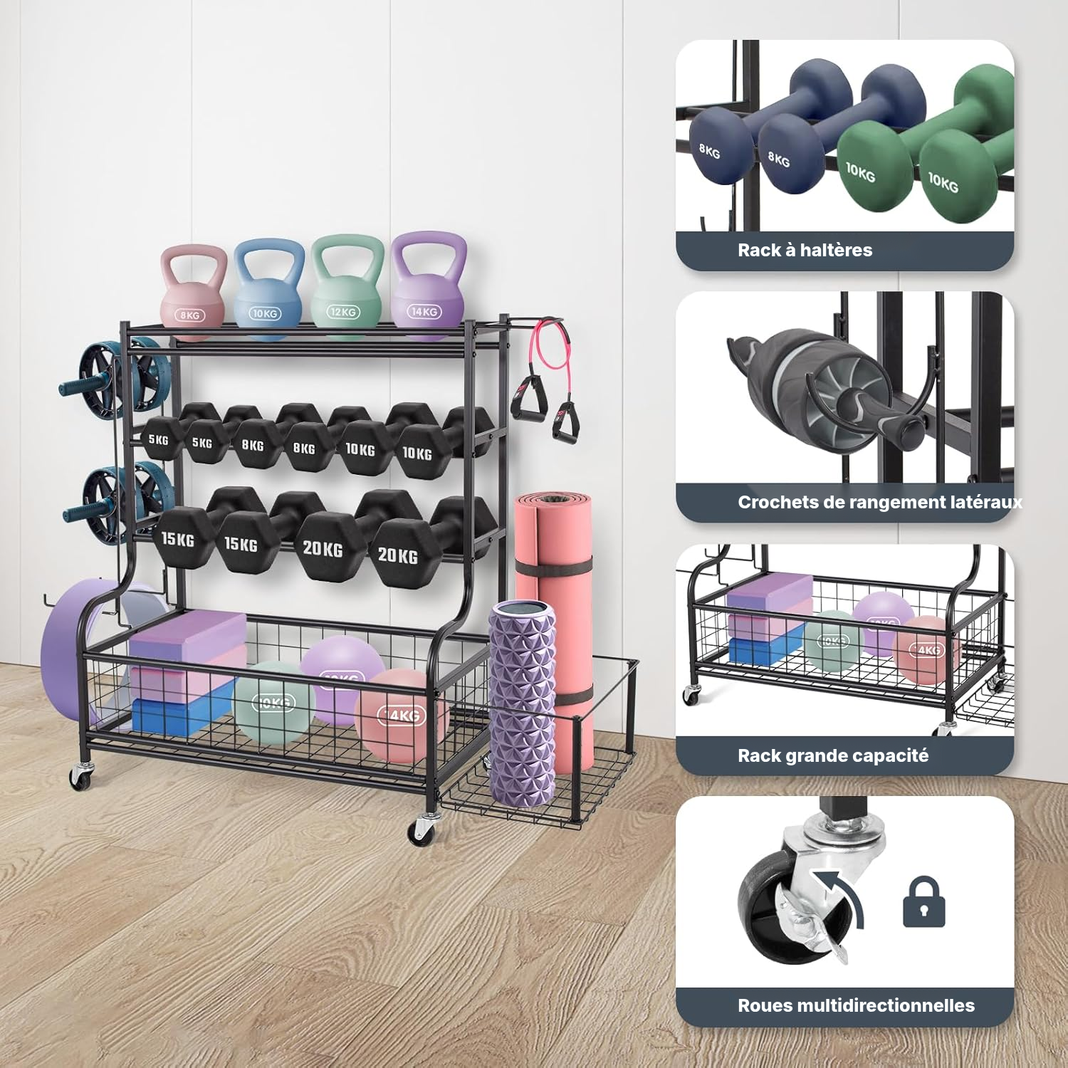 Cage musculation: rack de rangement noir — 4