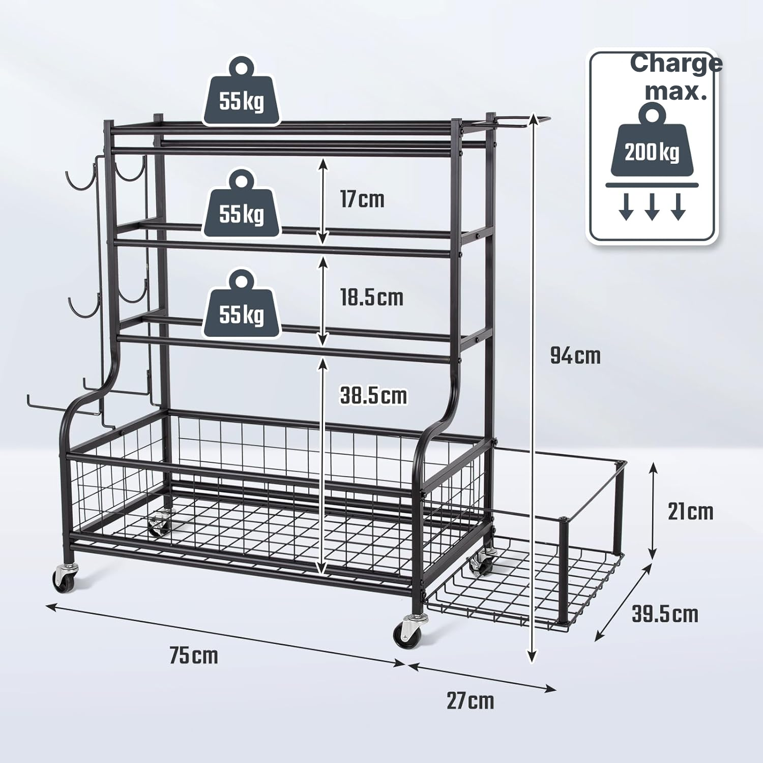 Cage musculation: rack de rangement noir — 5