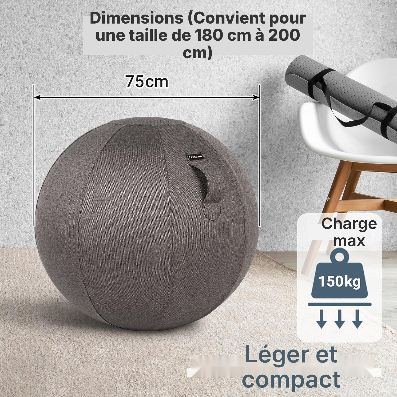 Ballon bureau gris foncé 17 cm, assise active — 4