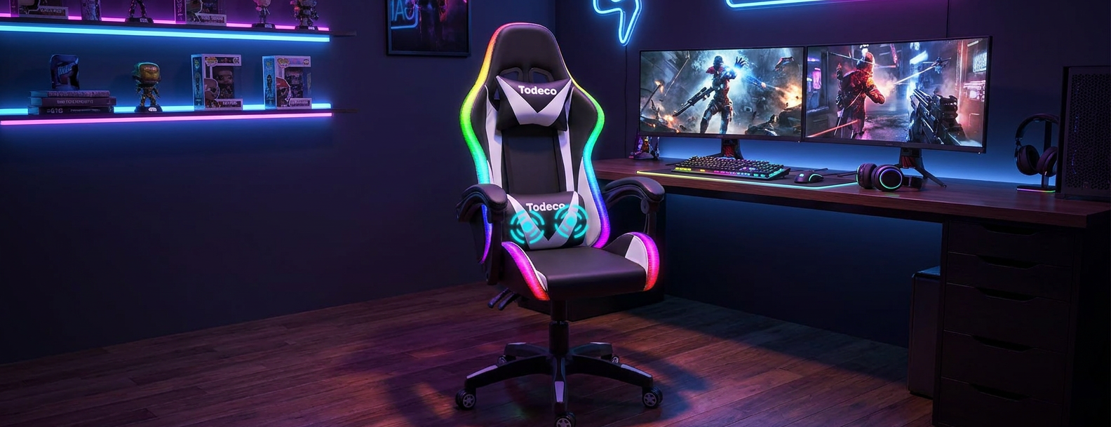 Fauteuil gaming blanc RGB massant