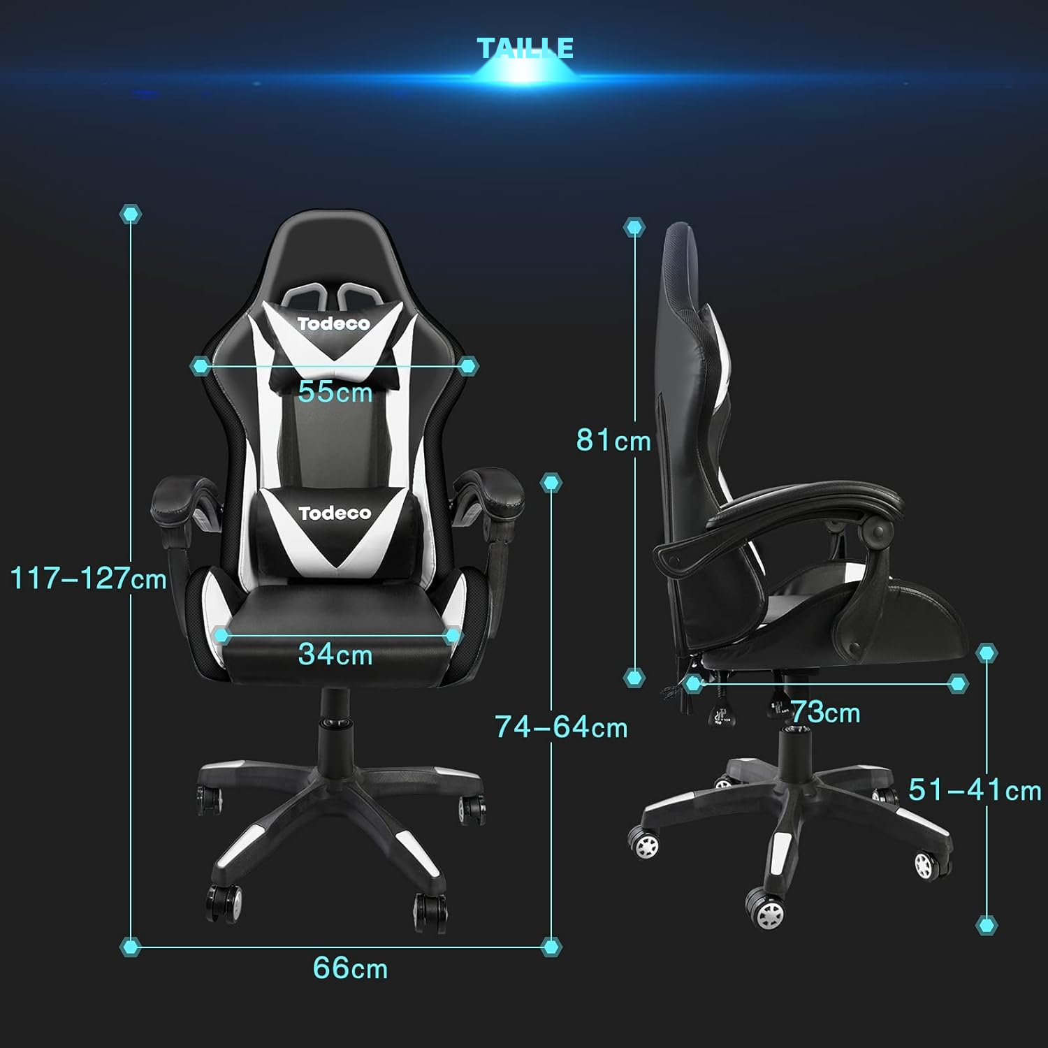 Fauteuil gaming blanc RGB massant — 2