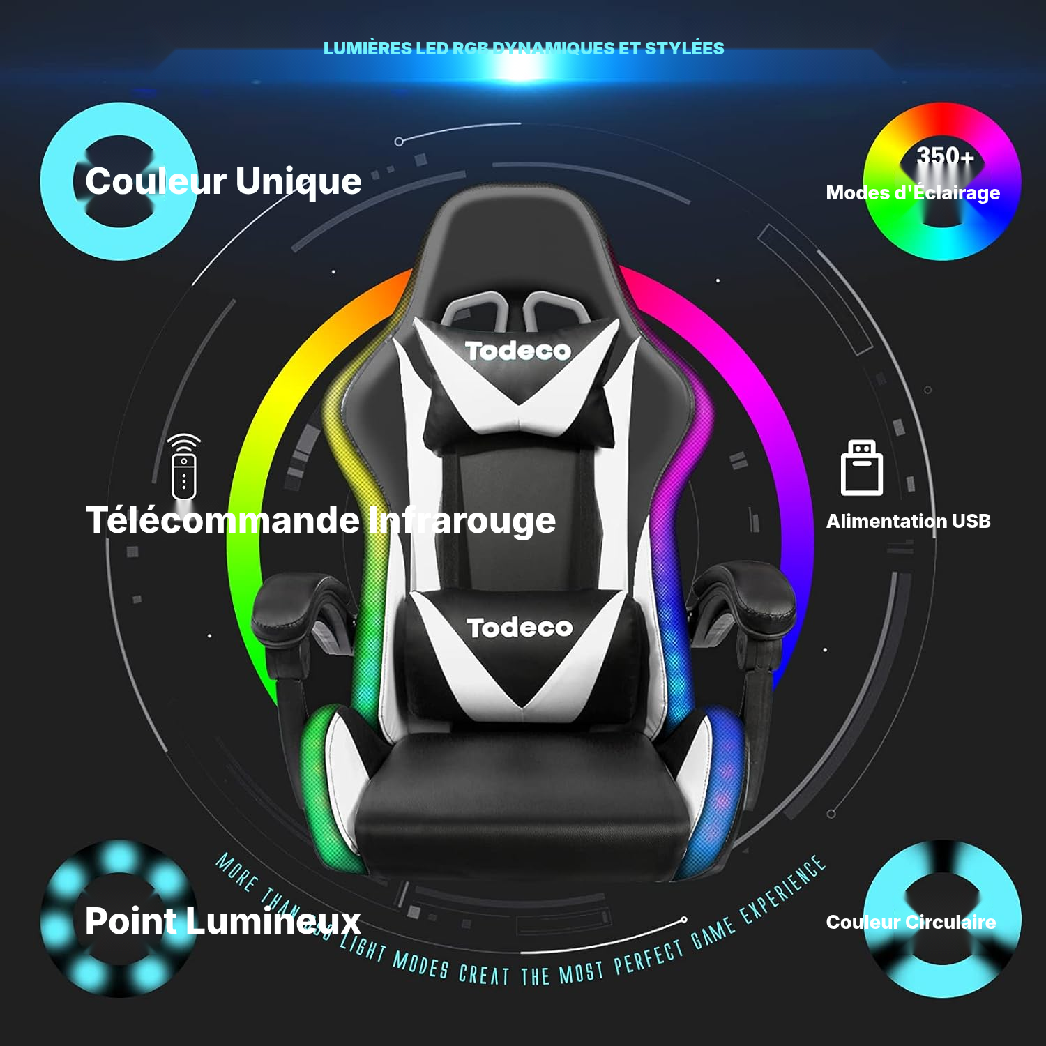 Fauteuil gaming blanc RGB massant — 4
