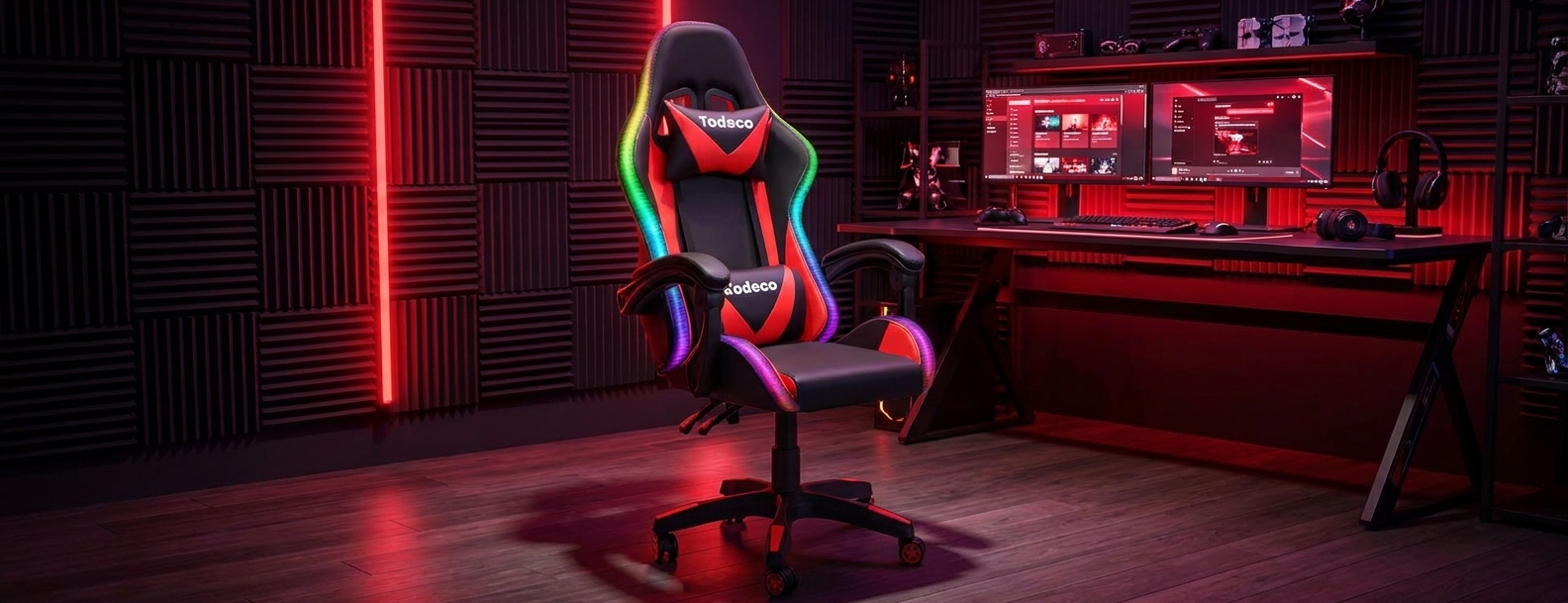 Chaise gaming rouge LED et massage