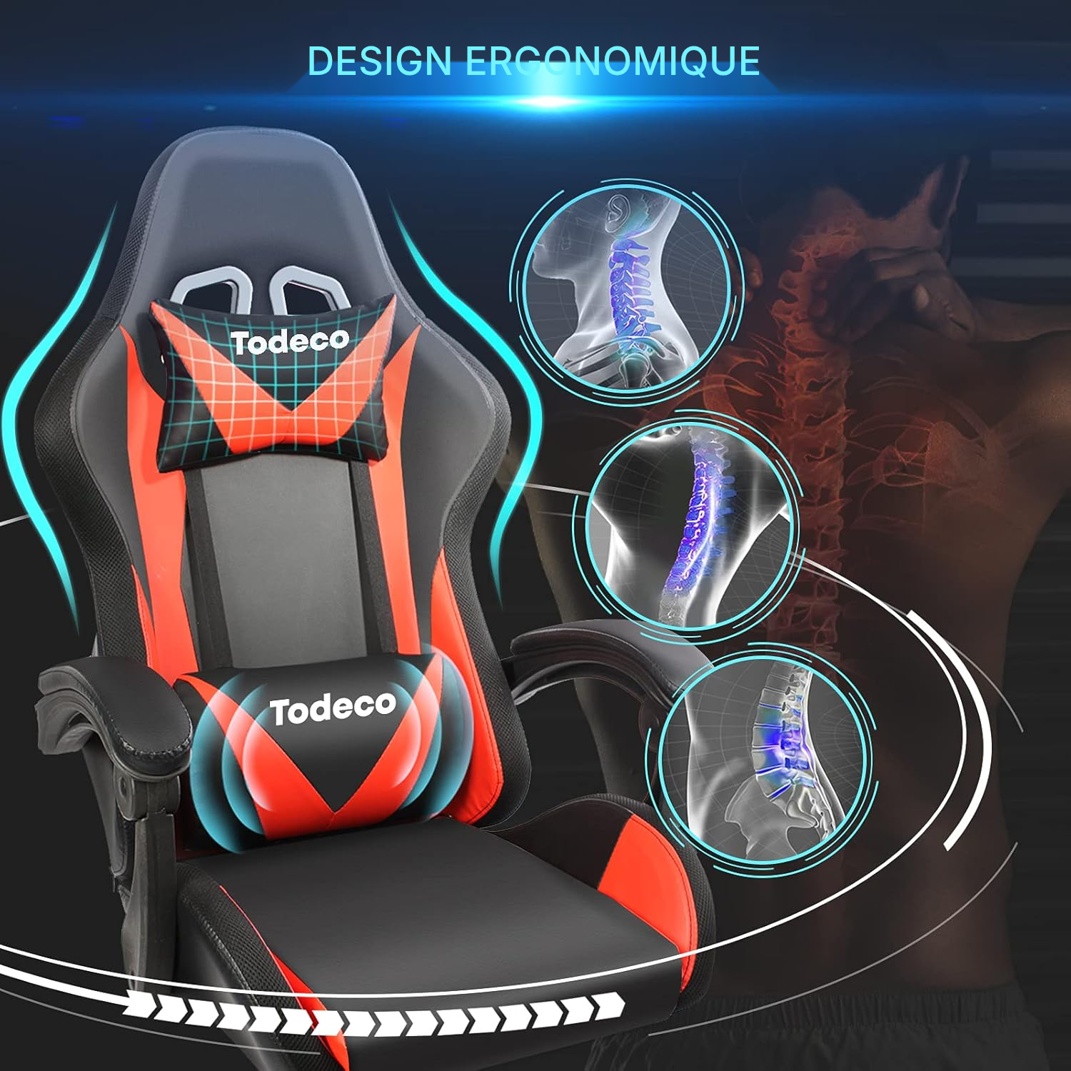 Chaise gaming rouge LED et massage — 6