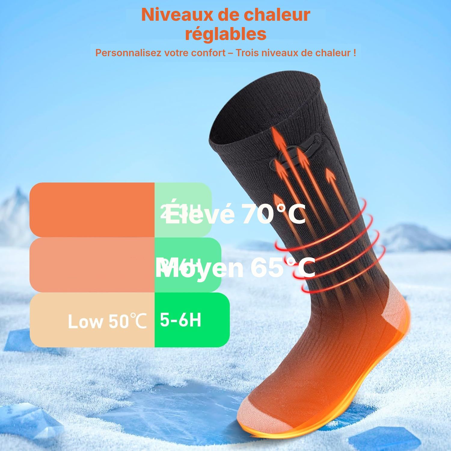 Chaussettes chauffantes noires, pieds au chaud — 3