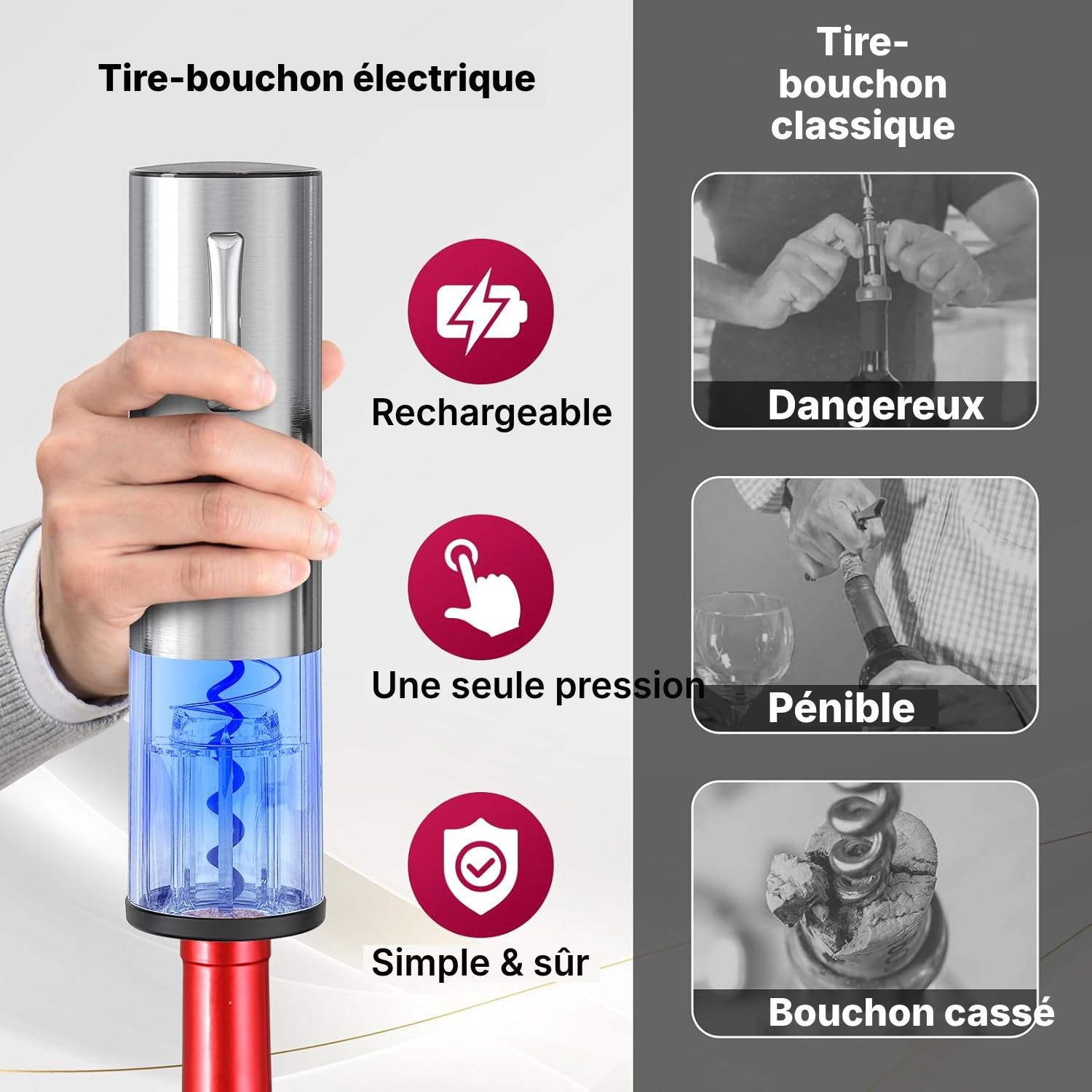 Coffret tire-bouchon électrique 4-en-1 argent — 2