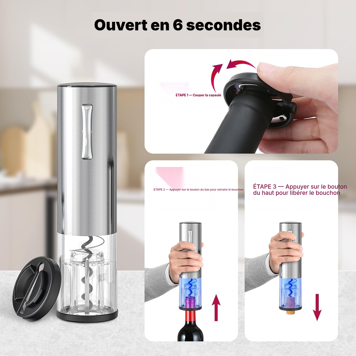 Coffret tire-bouchon électrique 4-en-1 argent — 3