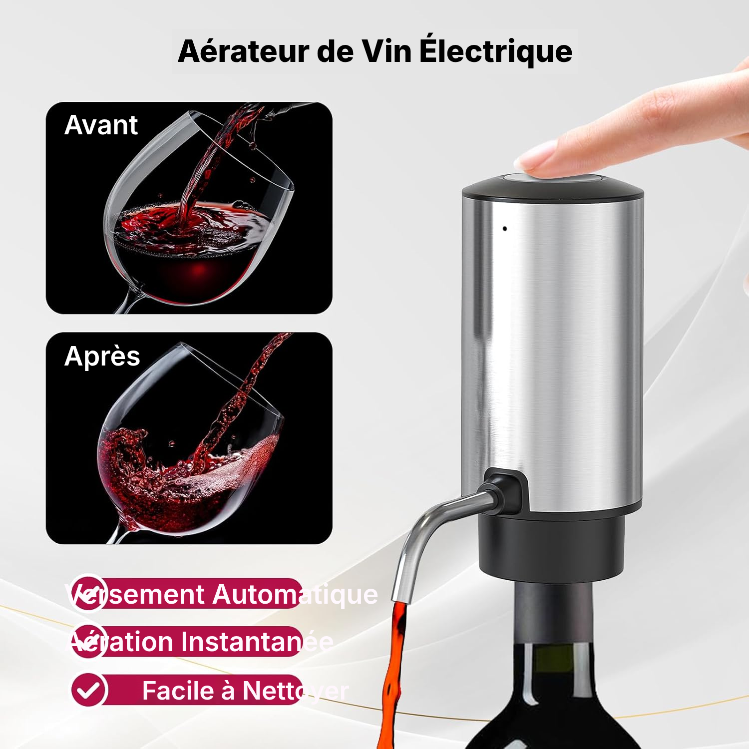 Coffret tire-bouchon électrique 4-en-1 argent — 4