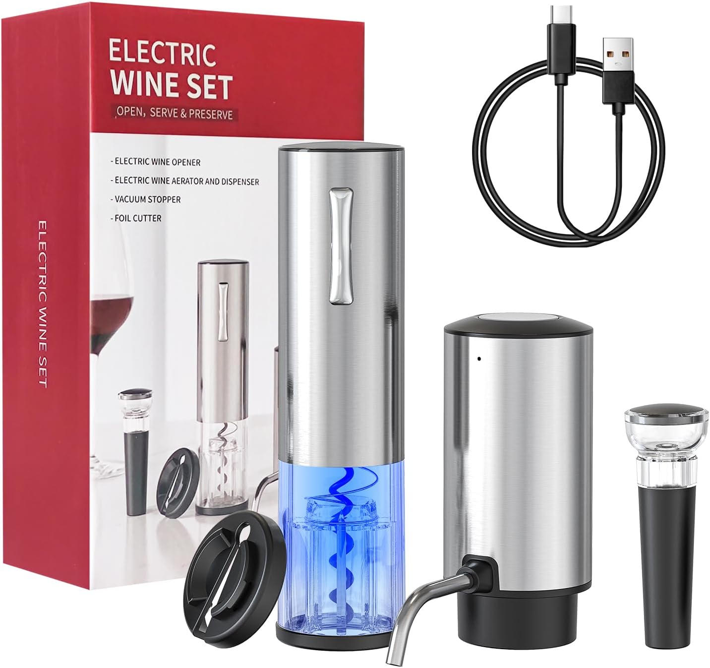 Coffret tire-bouchon électrique 4-en-1 argent — 1