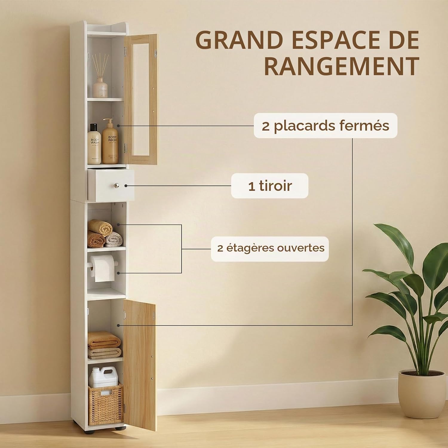 meuble de salle bain étroit — rangez en hauteur — 4