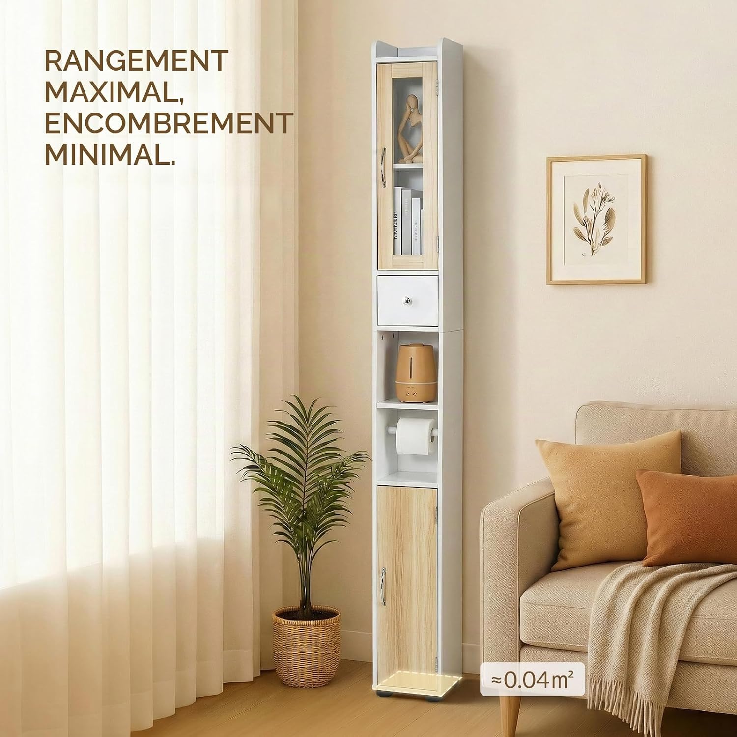 meuble de salle bain étroit — rangez en hauteur — 3