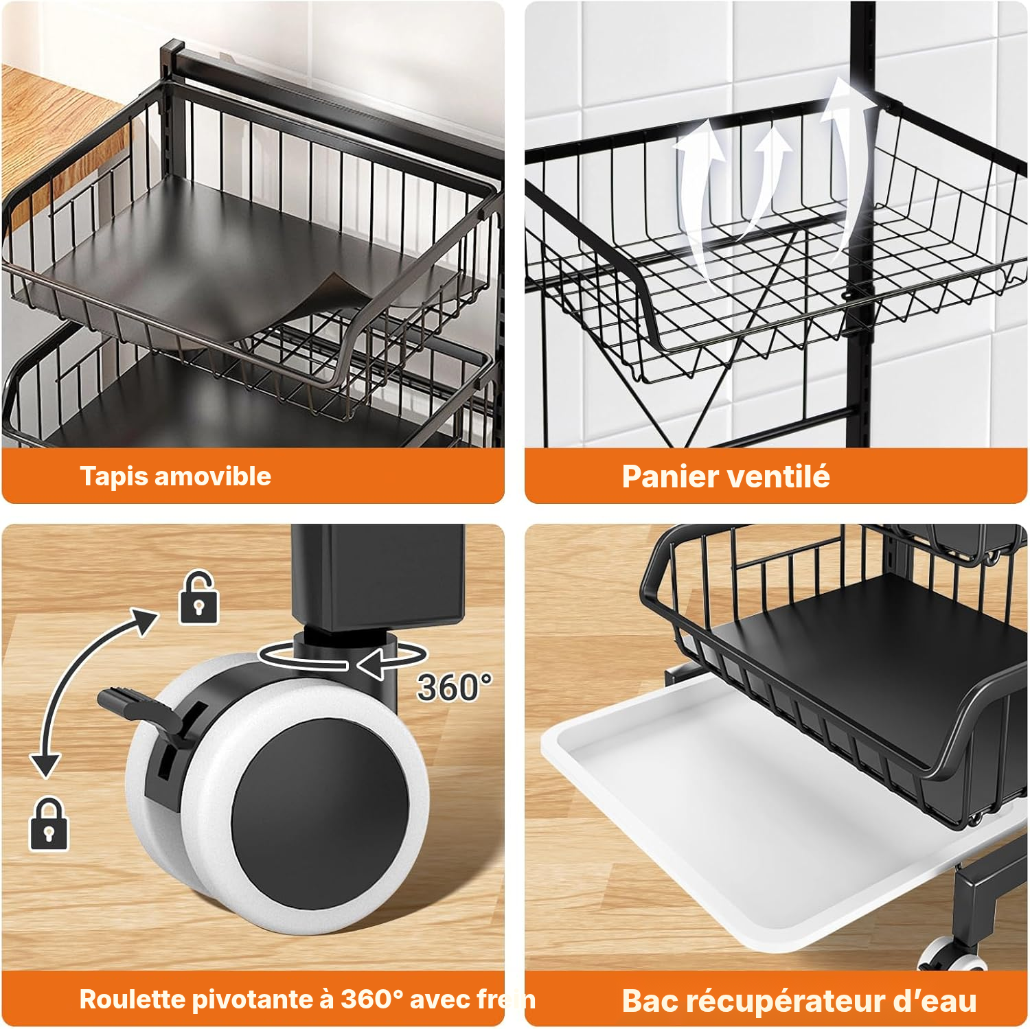 Cuisine desserte – 3 paniers, planche bois vintage — 4