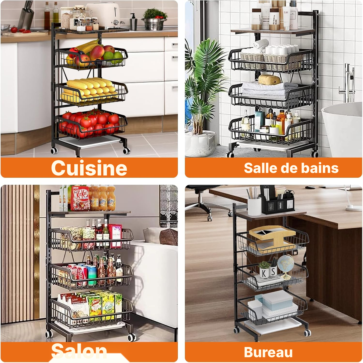 Cuisine desserte – 3 paniers, planche bois vintage — 6