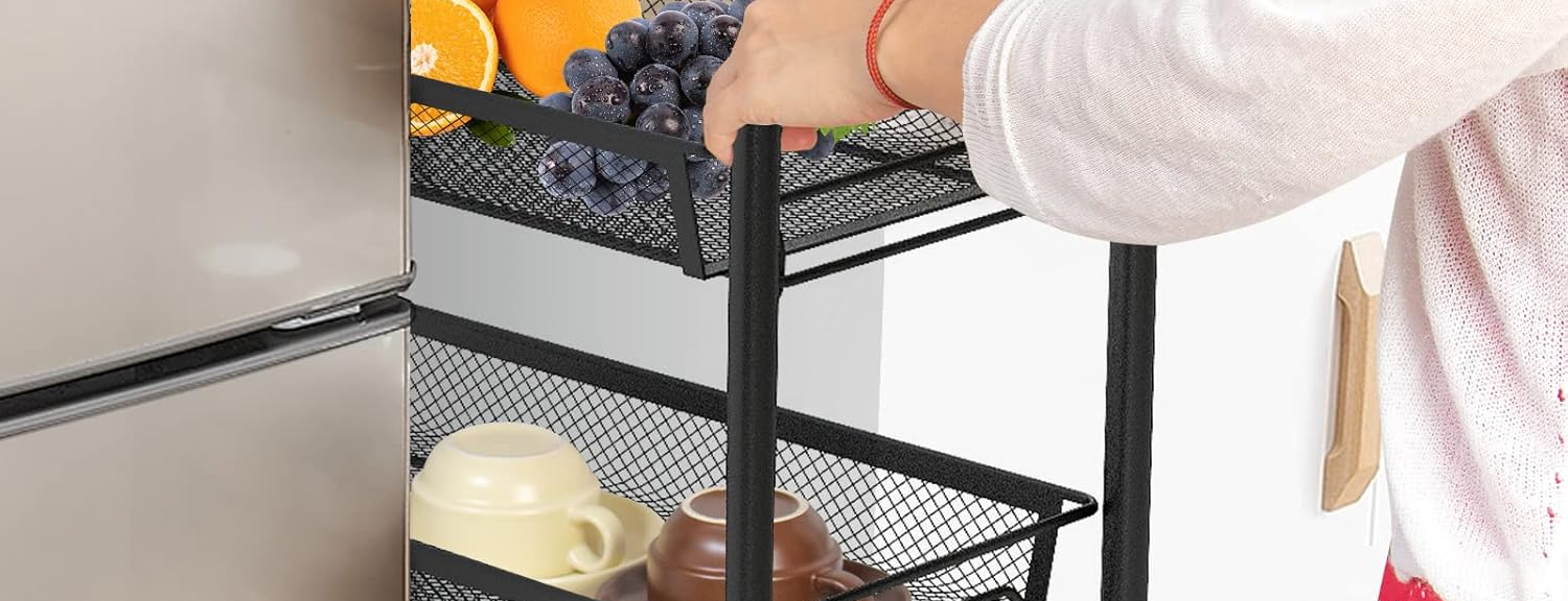 Cuisine desserte noire 5 niveaux — gain de place