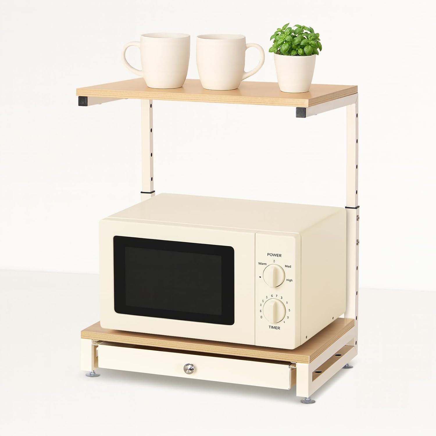 Meuble micro-ondes 2 niveaux avec tiroir 53×37×9 cm