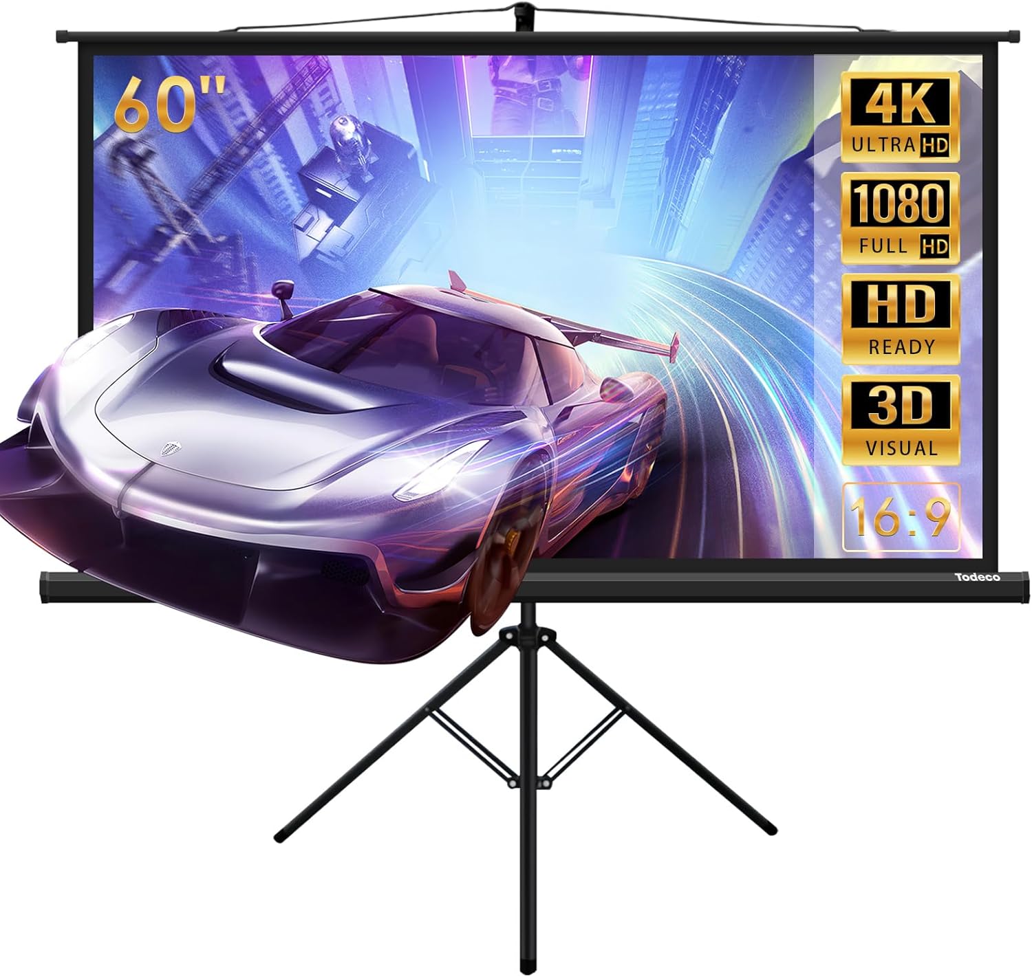Écran vidéoprojecteur sur pied 75 cm, 154 cm