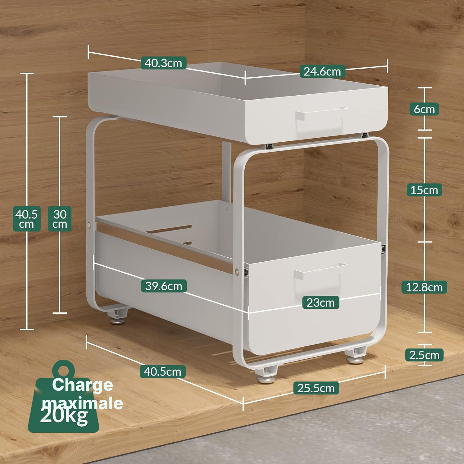 Organisateur meuble de cuisine blanc 44,3×27,5×19,8 cm — 2
