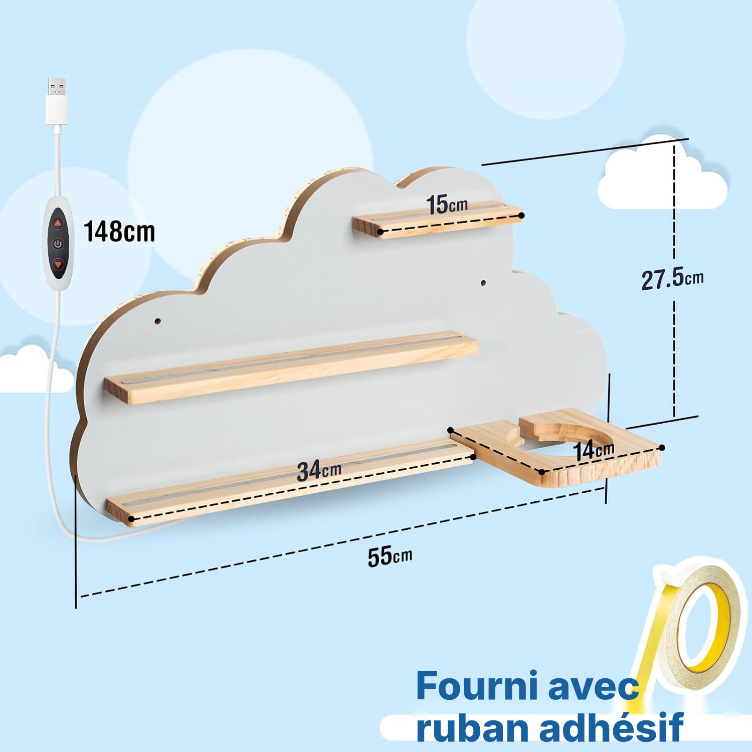 Étagère magnétique 60 cm, bande lumineuse — 2