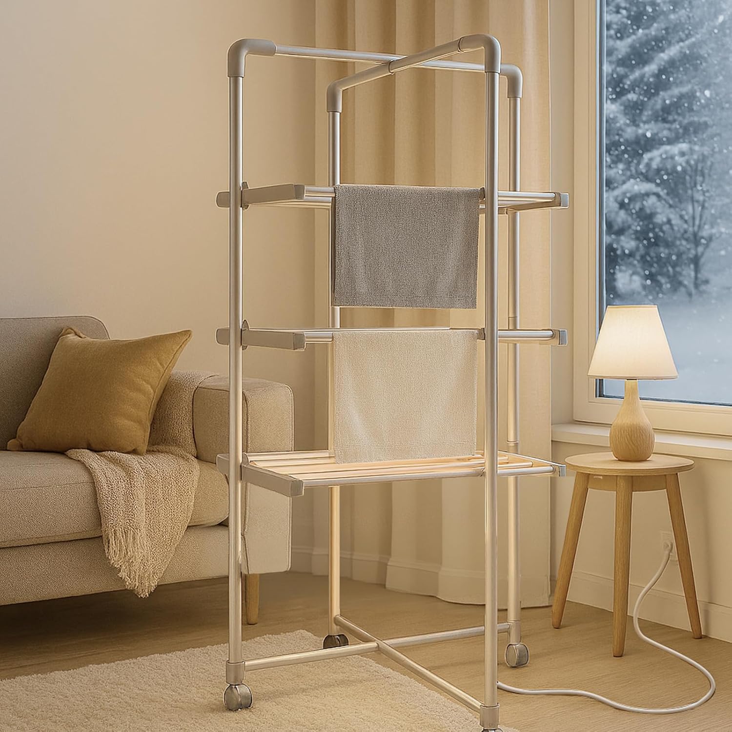 Étendoir à linge chauffant blanc — séchage facile — 7