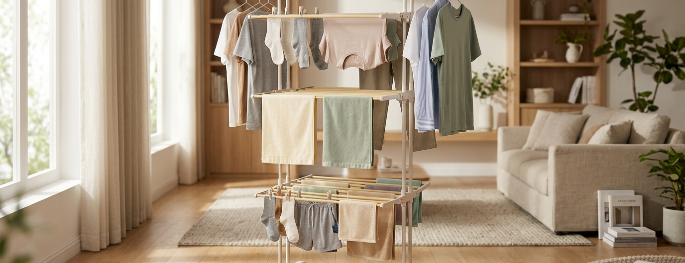 Étendoir à linge 3 niveaux, gain de place