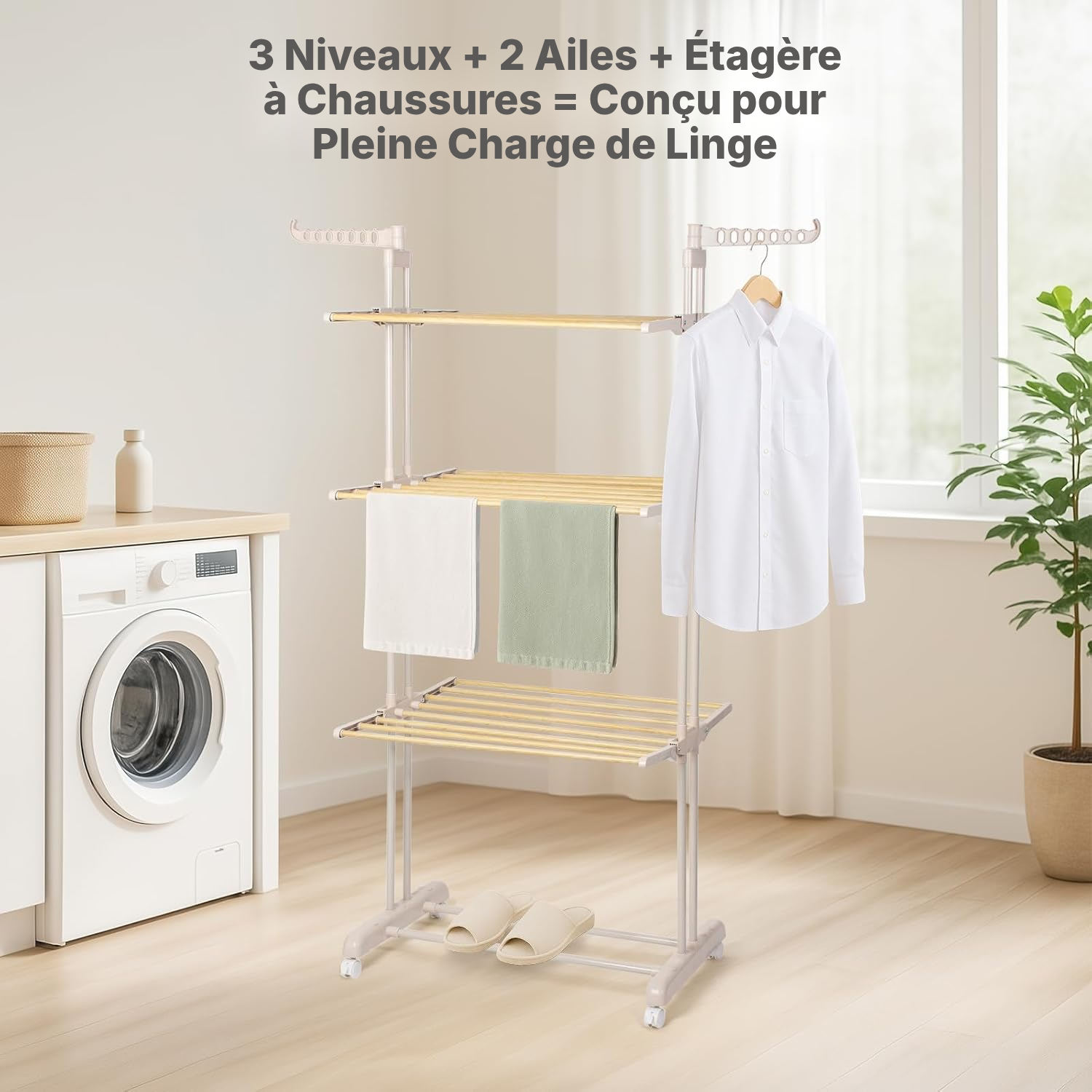 Étendoir à linge 3 niveaux, gain de place — 3