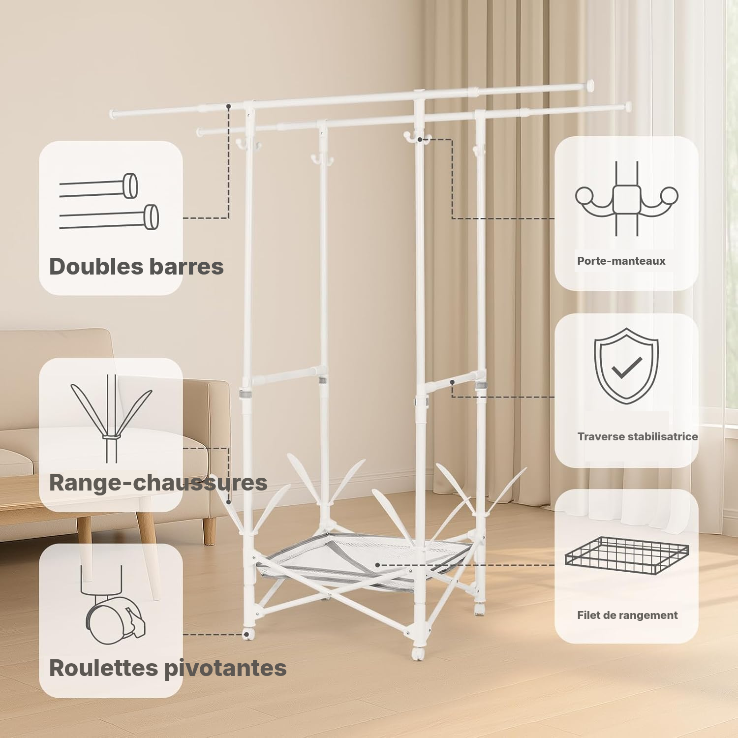 Étendoir à linge pliable blanc, gain de place — 2