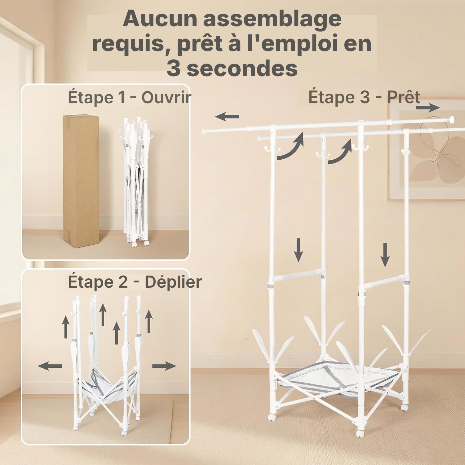 Étendoir à linge pliable blanc, gain de place — 3