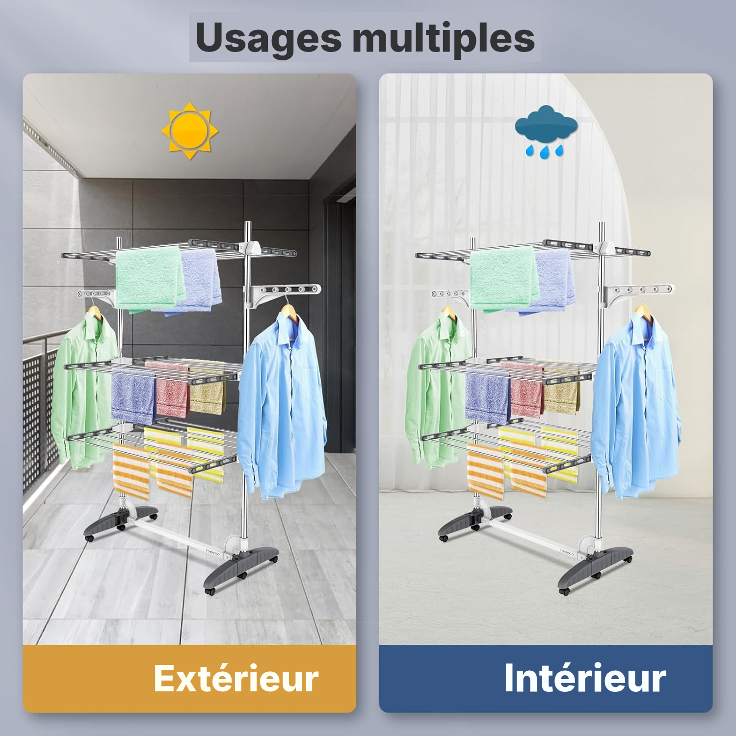 Étendoir pour linge pliable, 3 étagères — Gris/Blanc — 4